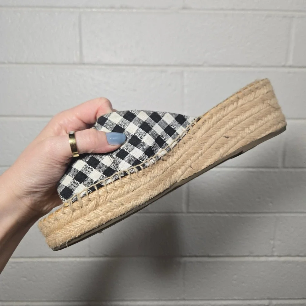 Franco Sarto Gingham Espadrille Platform Slide Sandals Womens 8.5 Cottage Spring